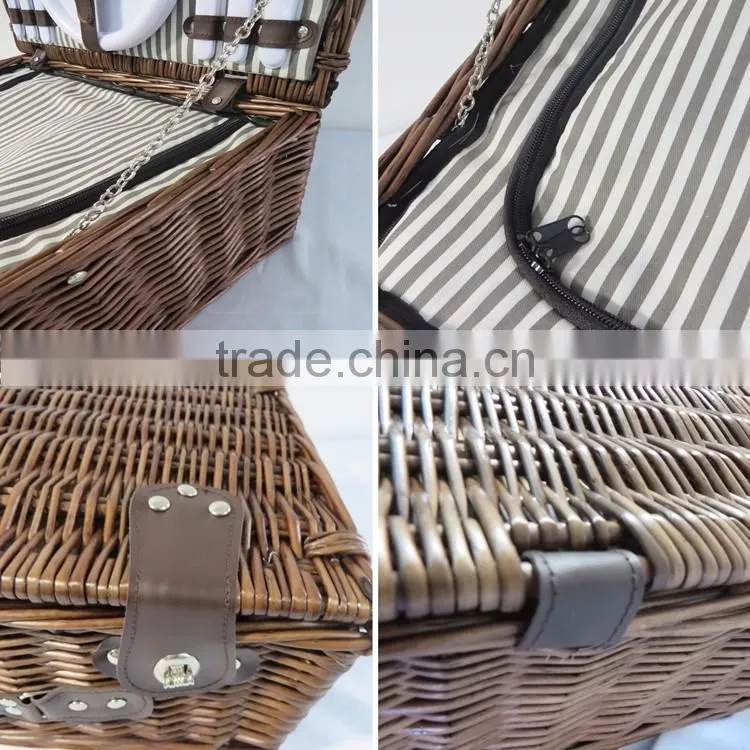 2017 new design hot selling outdoor camping empty willow wicker picnic basket for two person