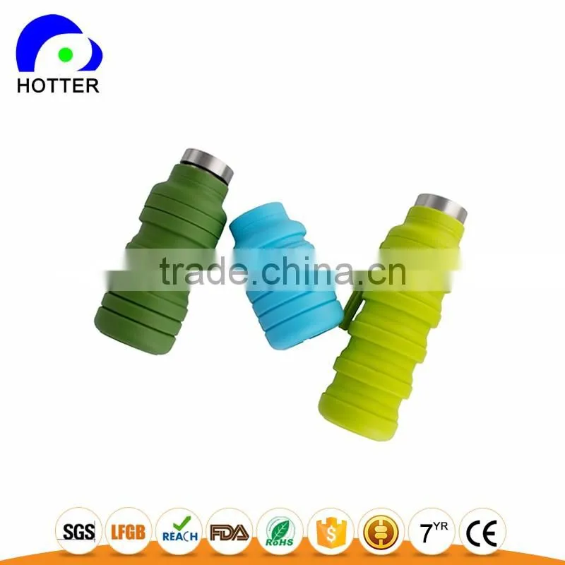 Stainless head silicone folding water bottle full silicone safe travel camping folding cup wholesale