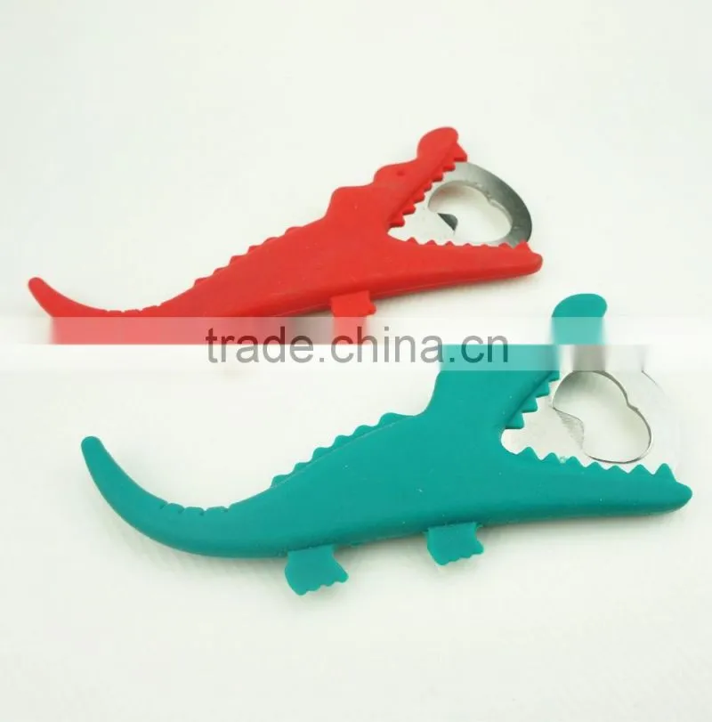 16108 crocodile shape beer bottle opener in silicone+steel