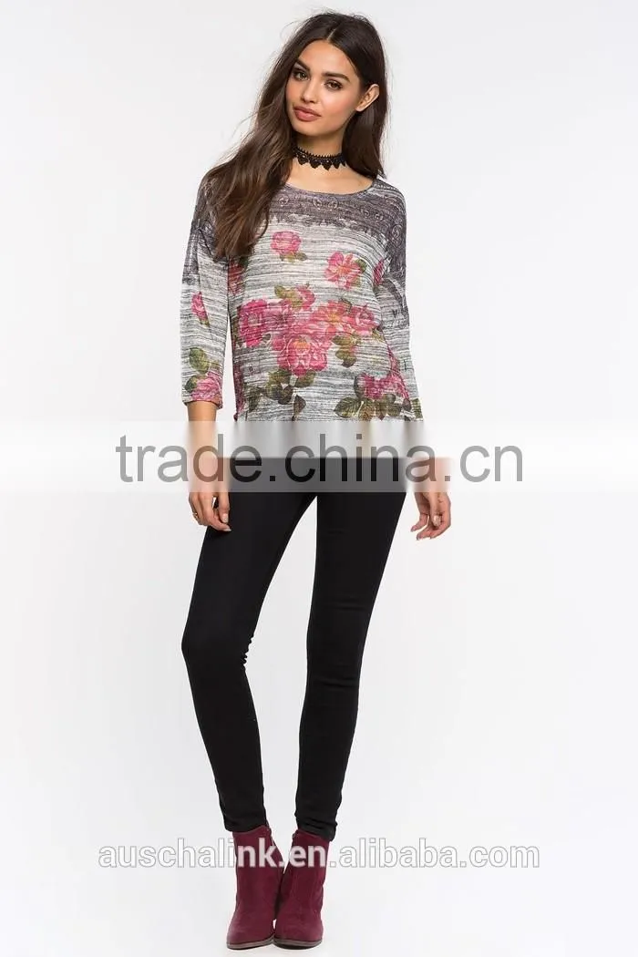 hot sale floral printed t shirt elegant design for ladies wholesale