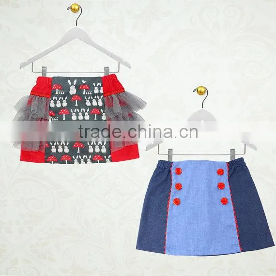 Wholesale children's boutique clothing girls cotton skirt lace trim button design