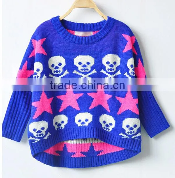 Latest Design Skull Pattern Girls Knitted Pullover Sweater