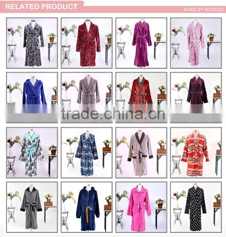 Hot selling minky collar soft flannel fleece long bathrobe gown