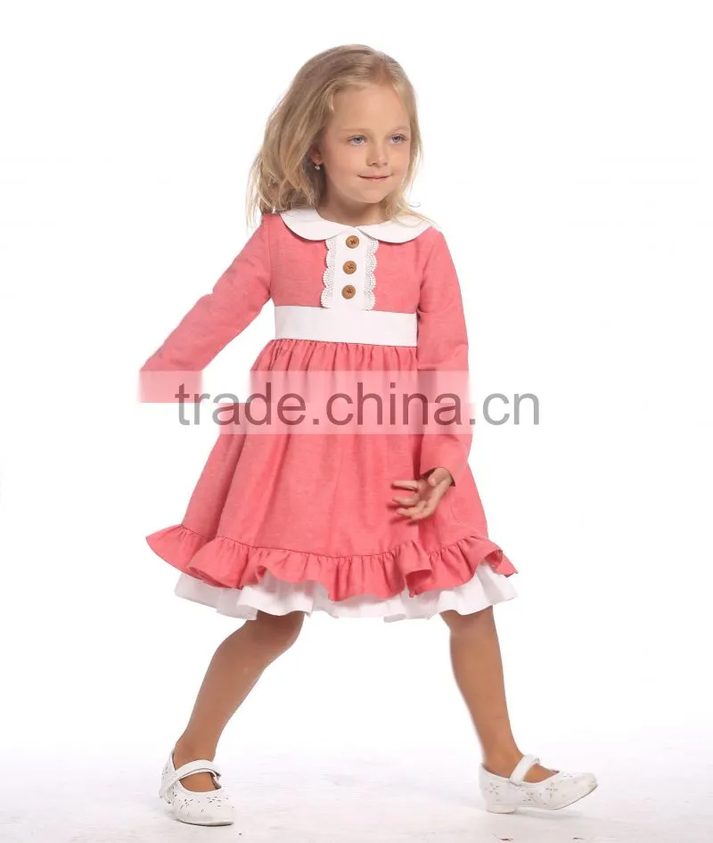 alibaba supplier long sleeve linen cotton vintage ruffle girl fall dress