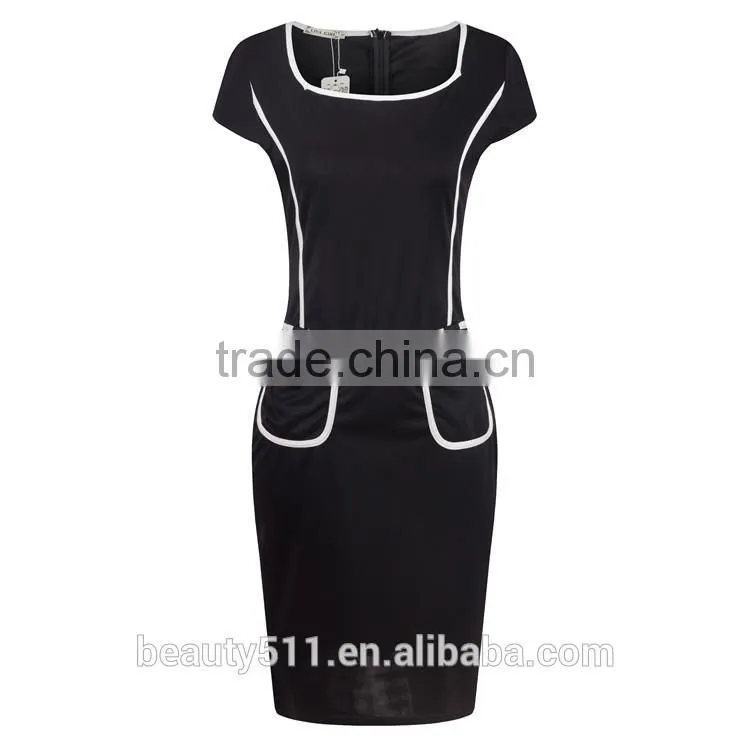 Women Cross Lace Up Deep Blue-white Strip Pack Hips Sexy Pencil Dress Short Sleeve Night Club Bandage Dress SD50