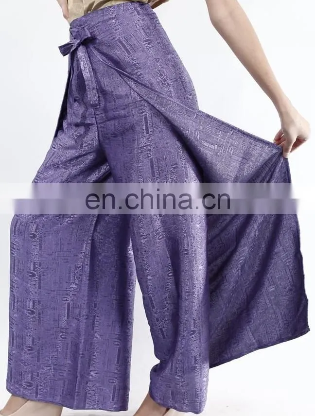 Womens Black Thai Silk Wrap Pants/Fisherman Sarong Harem Yoga Trousers Wide Leg