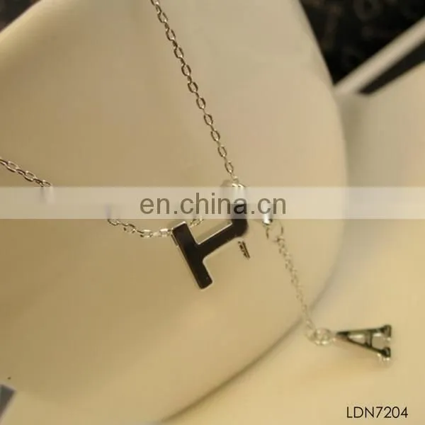 Fashion silver plated letter A-H pendant necklace