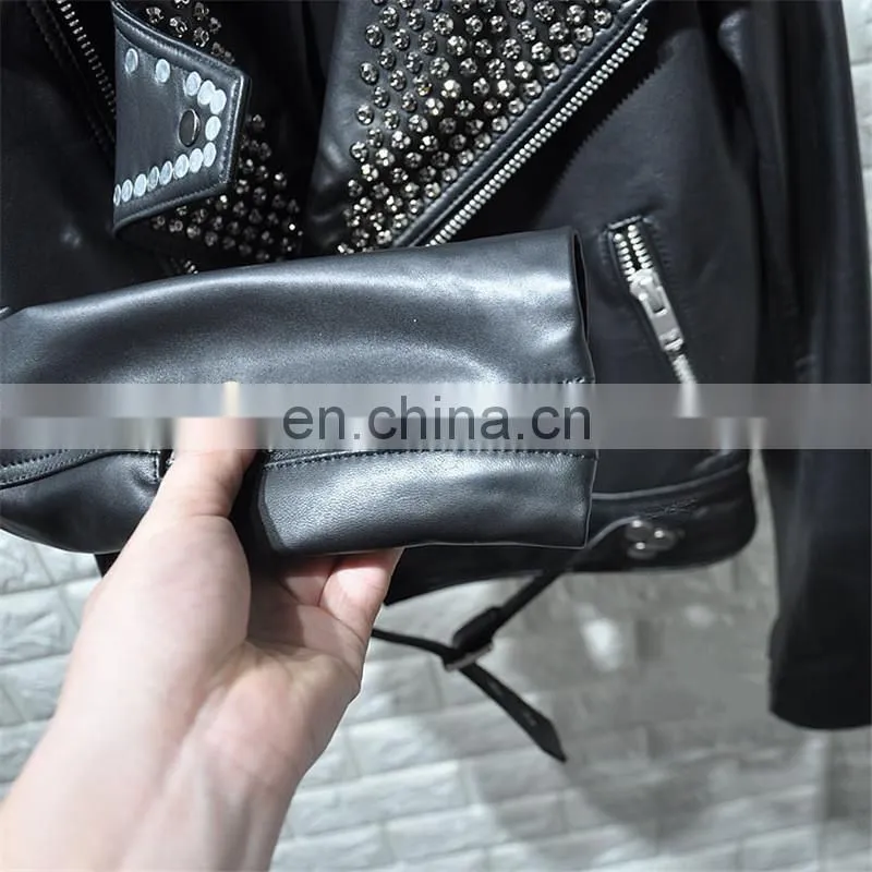 High Quality Custom Design Fashion Motocycle Jackets Black Short Women Biker Leather Jacket
