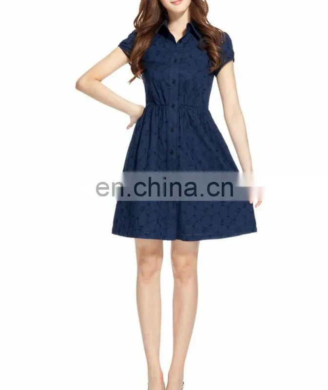 Ladies embroidered short sleeve cotton dress design