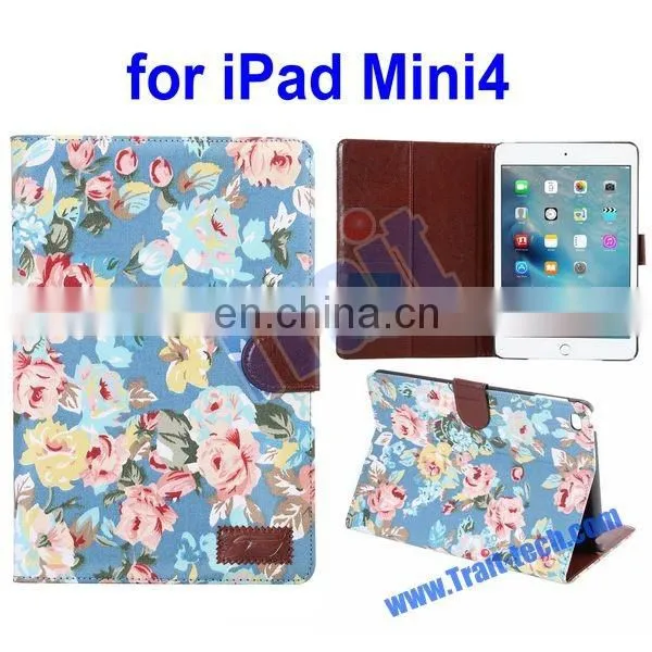 Flowers Pattern Cloth Skin Case for iPad, Wallet Style Case for iPad Mini 4,for iPad Mini 4 case