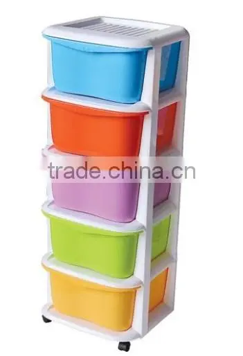 5 tier removable plastic storage drawer or cabinet with wheels