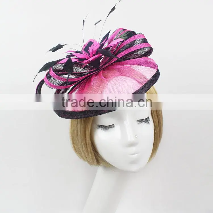 2015 New Design Elegant Church/Races Sinamay Fabric Feather Fascinator Hat