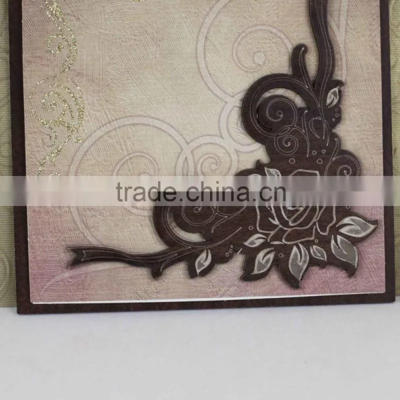 Fashionable Handmade Luxury Wooden Padded Wedding Invitation Cards