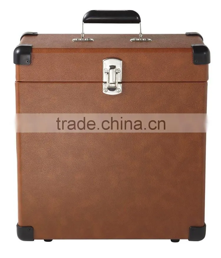 Leather Record Case Carrier for 30+ Albums,300LP Vinyl 7 record flight box,DJ Flight case record box