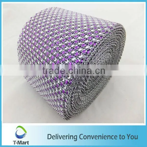 Purple Plastic Rhinestone Mesh For Wedding dress