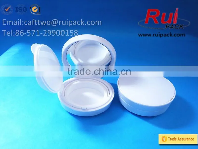 Round white air cushion empty compact powder case, two layers cosmetic compact powder box/container for solid perfume