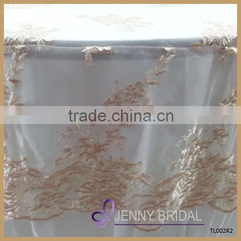 TL002R2 alibaba embroidery design gold lace cheap wedding table overlay