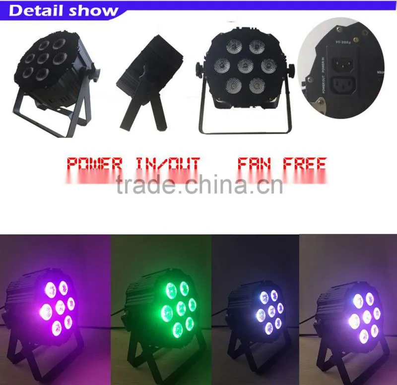 Led wash flat par light 70W 7*10W RGBW 4 in 1 Leds linear dimming DMX512 Stand alone Master-Slave 5/9CHs 50000 hours lifespan