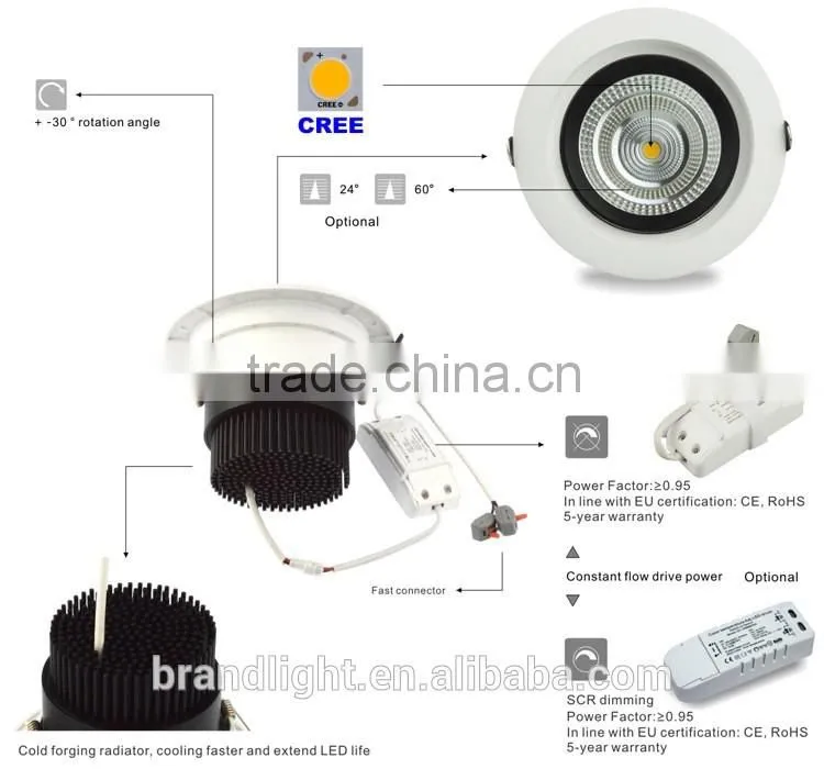 Matter white 10watt up and down cob led downlight led mounted holes95mm recessed down light dimmable led downlight D115*H84mm
