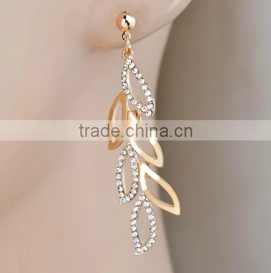 Leaf shaped gold drop earring, hot sale all types of earrings