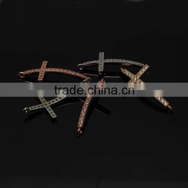 CZ6477 Wholesale mirco cz pave cross bracelet charm connectors,mini cross