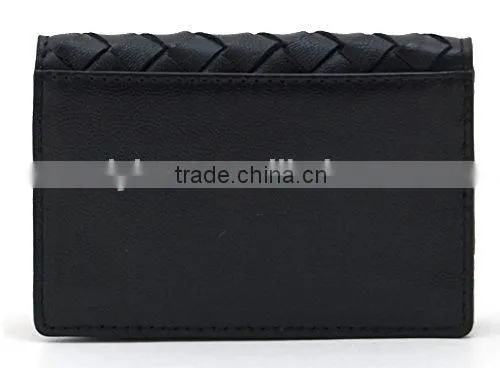 Top Grade High Quality Leather Woven Flap Card Purse