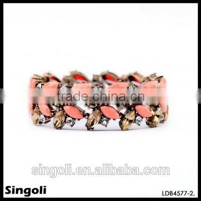Yiwu imitation jewellery Bobo style crystalline two tiers seablue epoxy fresh paved resin crystal bead hollow 22k gold bangle