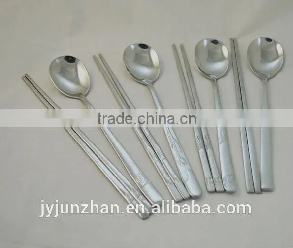 Stainless Steel Korean spoon and chopsticks set with gift blue box packing