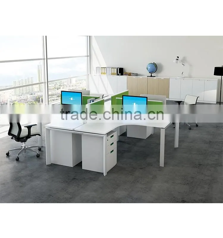 Top wood and mental 4 person workstation office