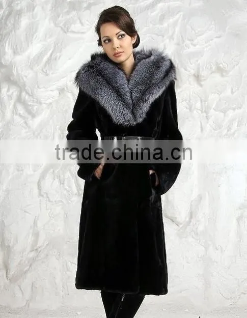 rex14074 full-length rex rabbit fur coat with big fox fur hood