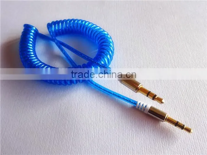 fashion audio/DC3.5MM transparent spiral gold-plated cable
