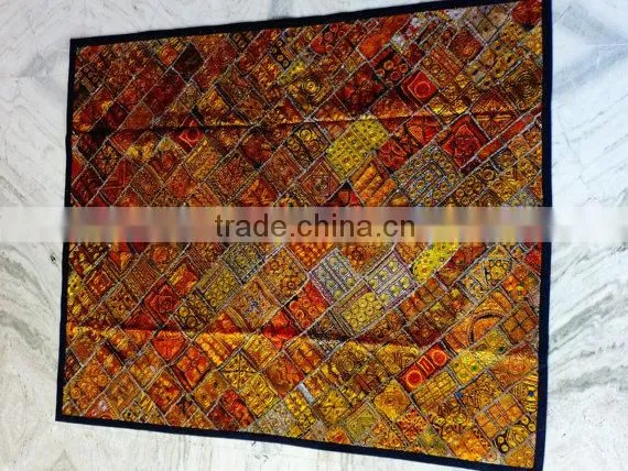 Vintage Maharaja Rug, Royal Golden patchwork Handmade Carpet from India old and Antique Also used as Wall Art, Royal Wall hangin