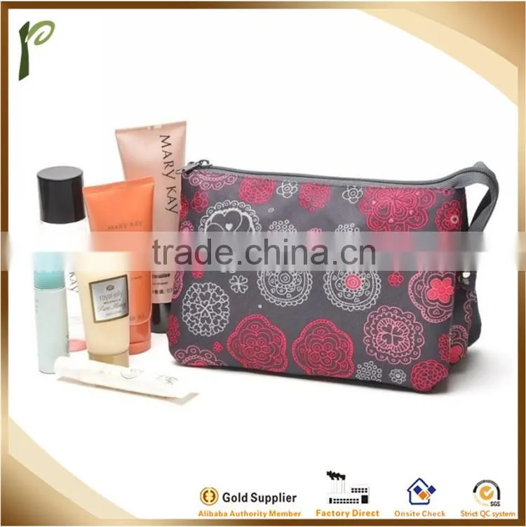 Popwide 2015 Wholesales Flower Pattern Design High Quality Cheap Polyester Cosmetic Travel Handbag
