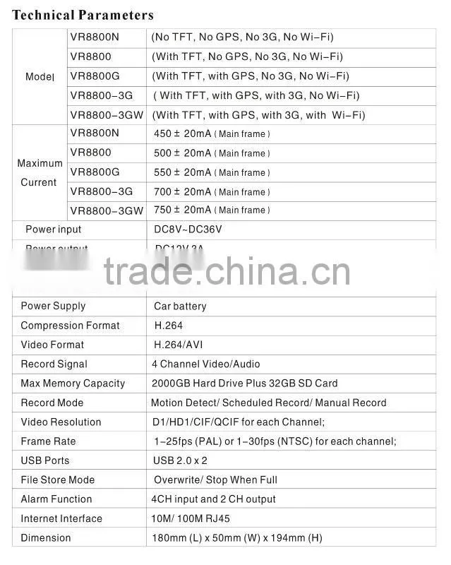 high welcome in 2015 4 channel hdd mdvr with 3g gps wifi ,VR8800-3GW