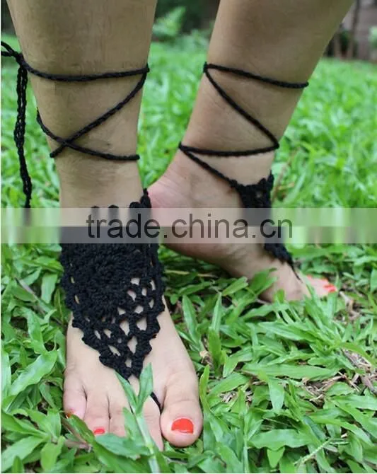 Crochet Barefoot Sandals Beach Wedding Yoga Shoes Foot Jewelry Black khaki blue white