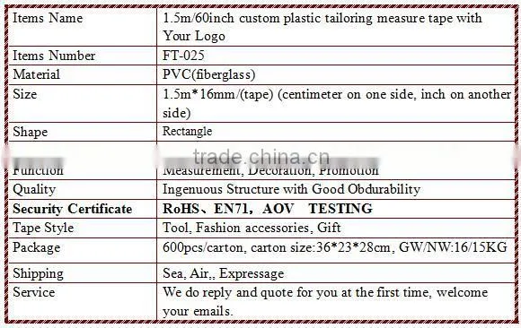 1.5m/60inch custom brand sewing measuring tape with Your Logo