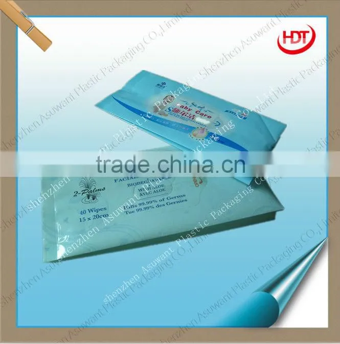 side gusset plastic baby wet tissue packaging bag with stick label