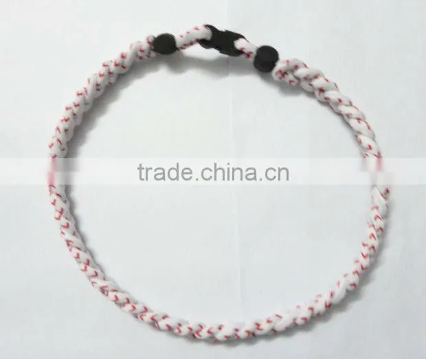 2012 Stitch Baseball Sports Necklace, Tornado Titanium Negative Ion Stitching Necklace White with Red Stitching Thread