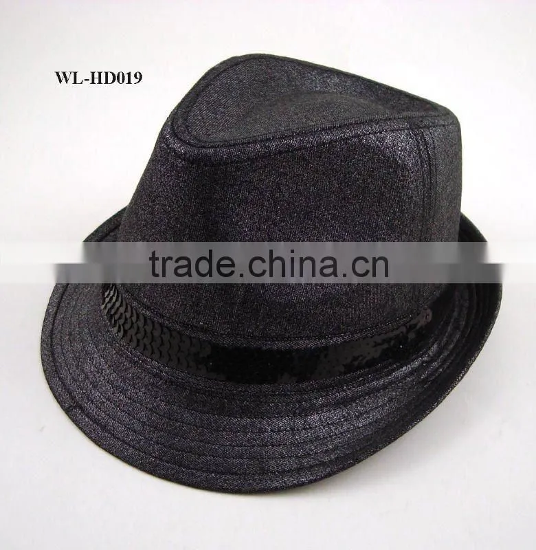 WL-HD019 BLACK FEDORA WITH SILVER GLITTER POWDER
