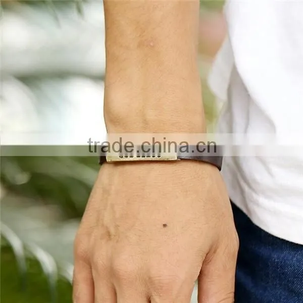 Vintage punk style god bless magnetic leather bracelet with metal plate