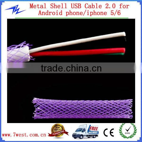 Newest Aluminum Mesh Braided Micro 5 pin USB Charger Cable for Samsung