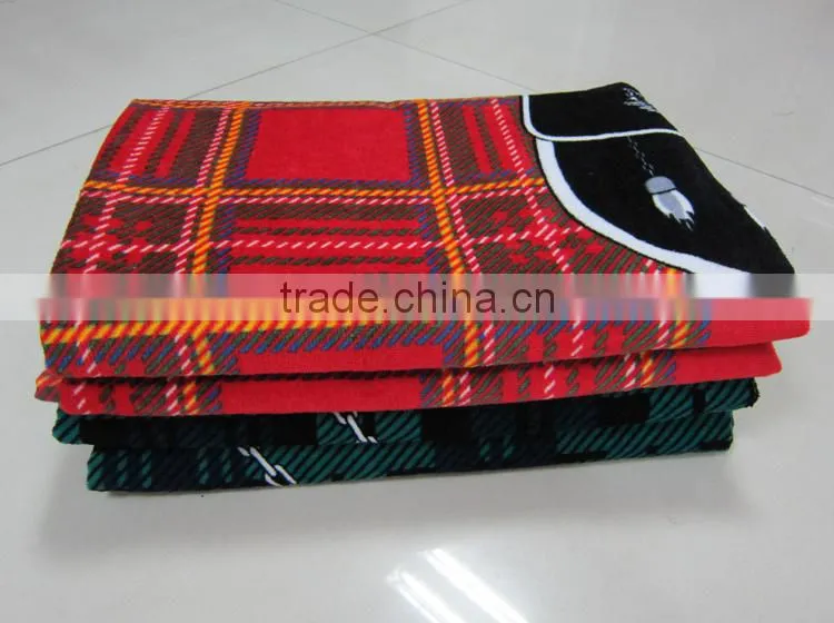 100% cotton velour printed scottish plaid beach towel plaid printed scottish beach towel