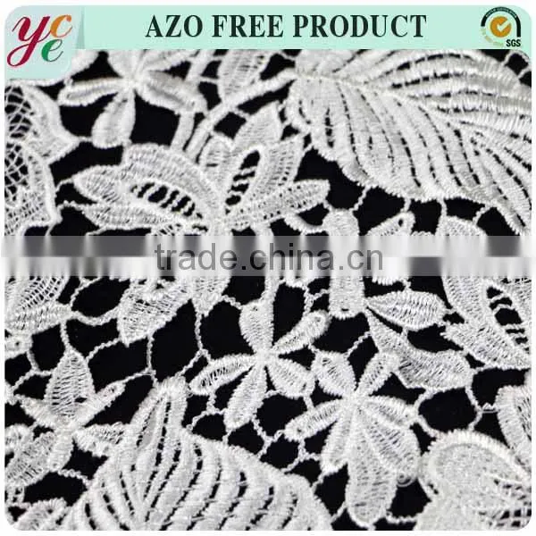 leaf design Chemical 100 polyester embroidery lace fabric for bridal