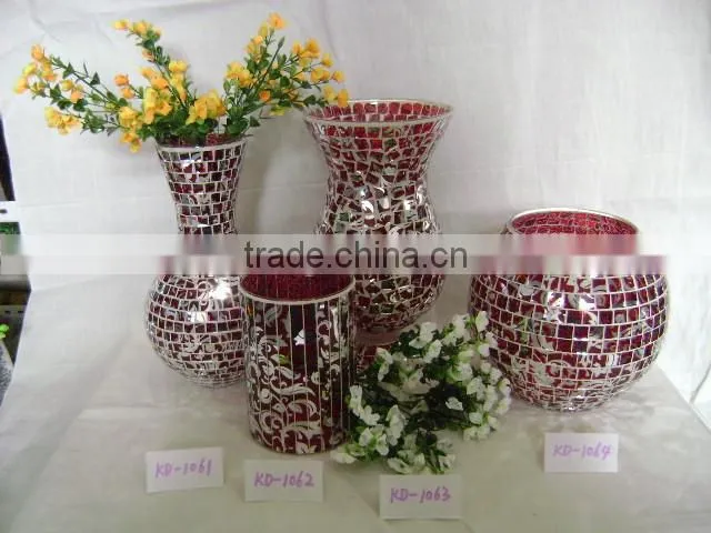mosaic glass vase and candle holder with Electroplating patern