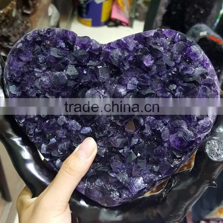 Natural Romantic Heart Shape Amethyst Geodes Purple Quartz Crystal Cluster
