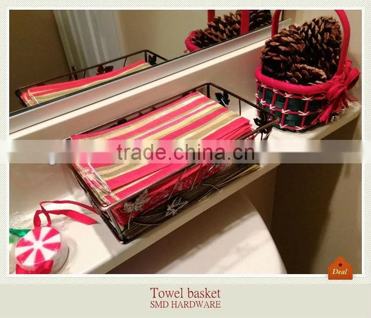 Bronze leaf design metal iron towel basket