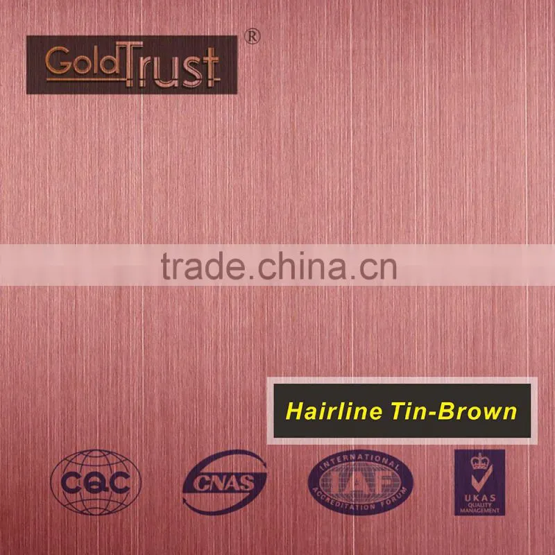 Sus 304 Hairline Finish bronze PVD coating color in stainless steel sheet for elevator door
