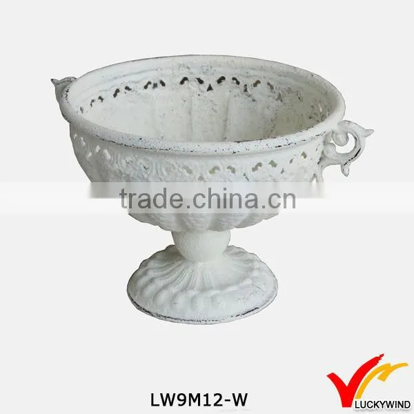 French Distressed White Finish Metal Urn Pot Planter