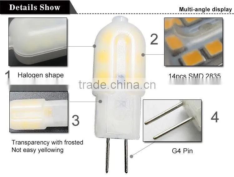 G4 LED bulb 1.5W 100LM 12V SMD 2835 360 degree PC cover G4 LAMP