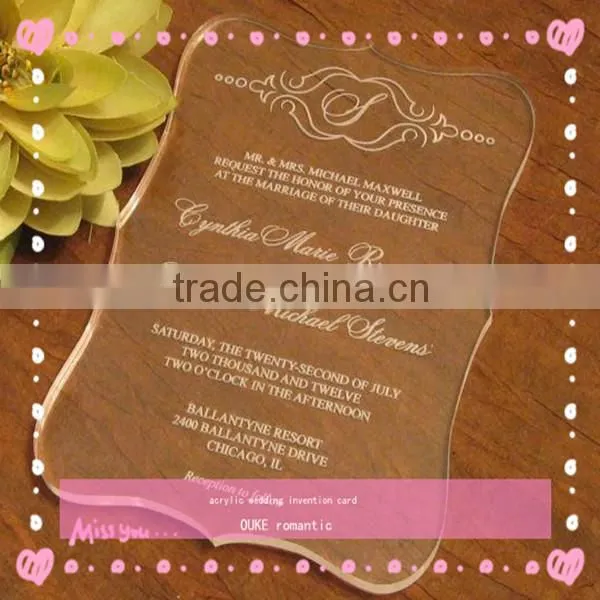 2014 acabic romantic clear acrylic wedding Invitation card